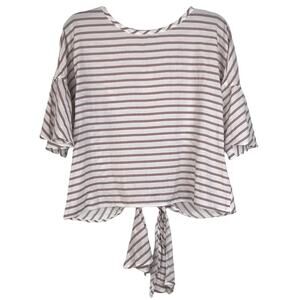 NWT Express Tie Back Top Short Bell Sleeve Pink White Stripe Lightweight Boxy XS